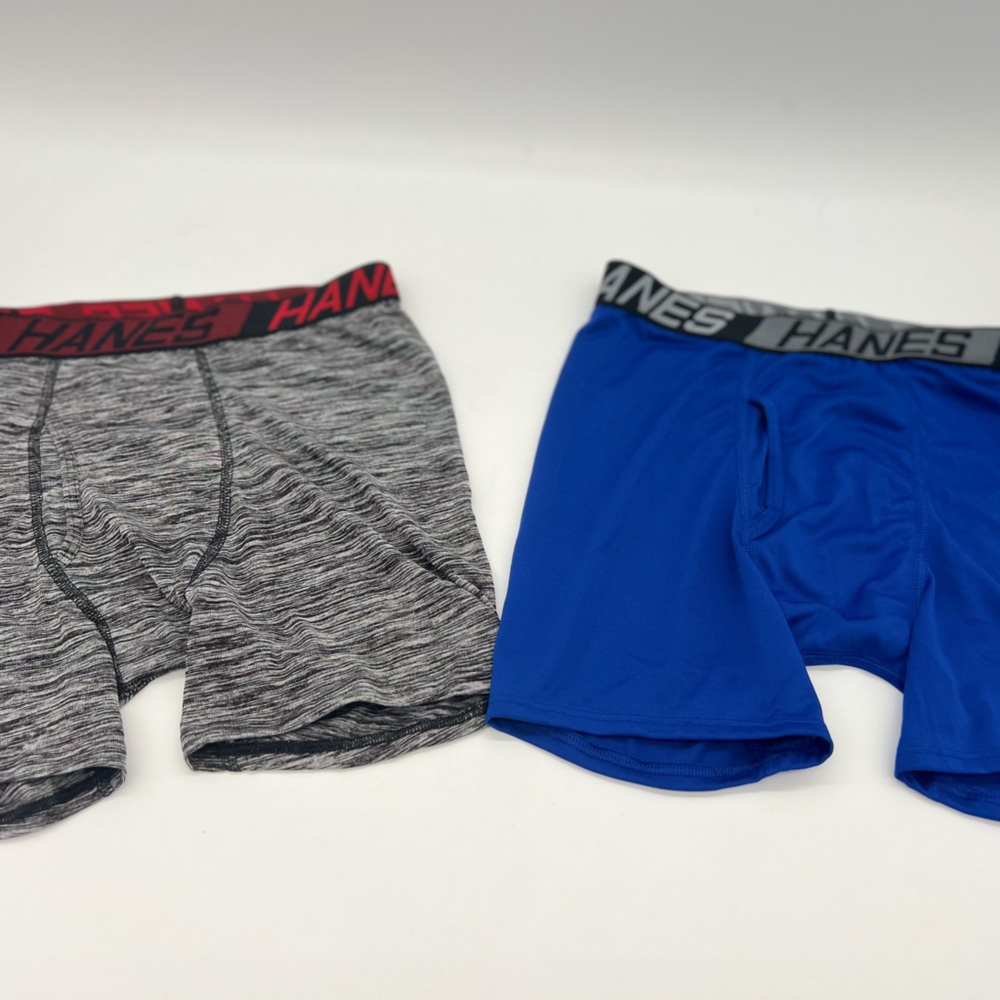 Hanes Originals Boys' SuperSoft Knit Boxer Underwear, 2 Pack Large Blue Gray